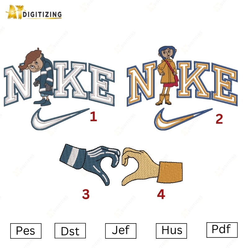 Nike Coraline X Nike Wybie Embroidery Designs with sleeves - AT DIGITIZING