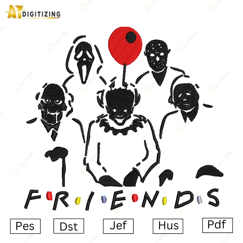 Horror Friends Embroidery design, Friends Halloween AT DIGITIZING