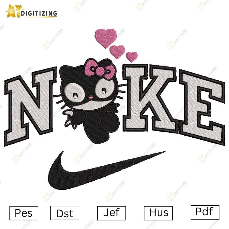 Nike Catwoman Hello Kitty Embroidery Design - AT DIGITIZING