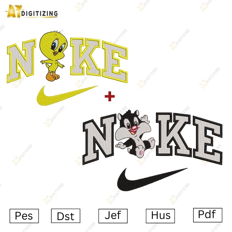 Nike Tweety and Sylvester cat Embroidery Design - AT DIGITIZING