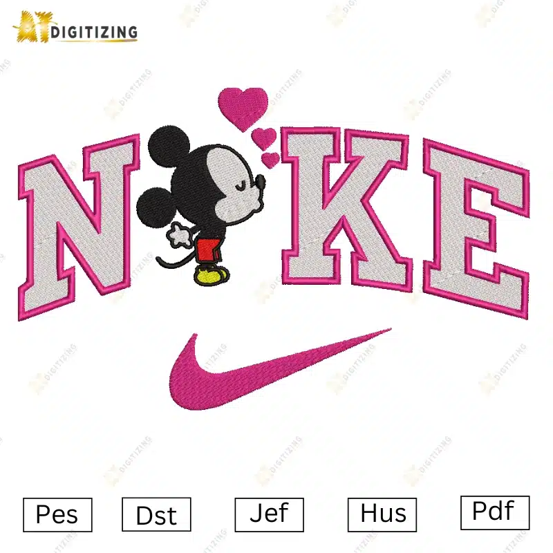 Nike Mickey Heart Embroidery File - AT DIGITIZING
