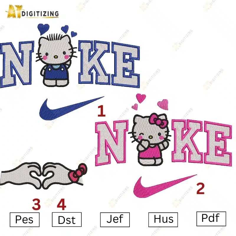 Nike Hellokitty Heart Couple Embroidery Designs - AT DIGITIZING