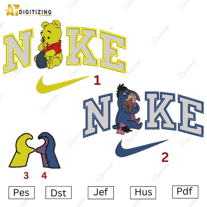 Pooh and Eeyore Nike Embroidery Design - AT DIGITIZING