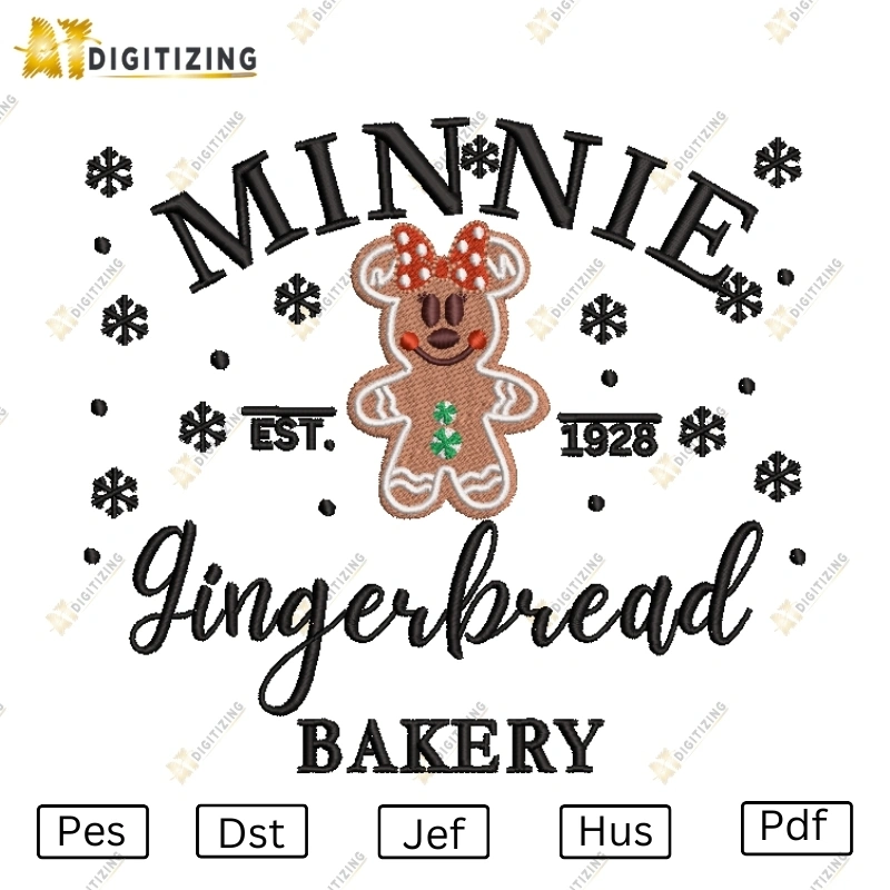 Minnie Gingerbread Bakery Christmas Embroidery Design - AT Embroidery ...