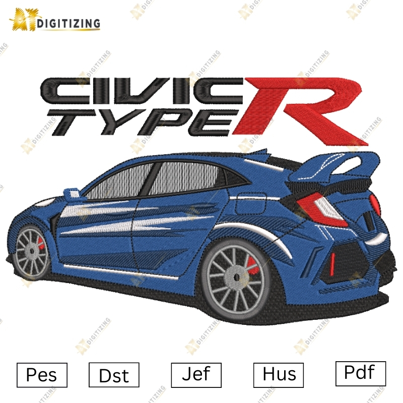 Honda Civic Type R Racing Car Embroidery design